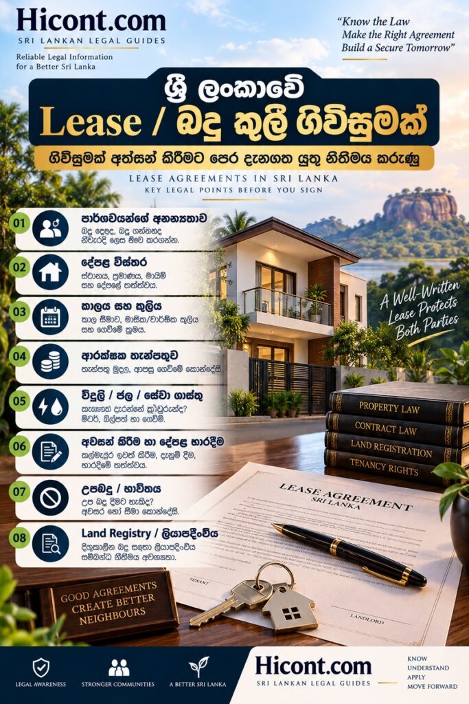 ශ්‍රී ලංකාවේ Lease Agreement බදු කුලී ගිවිසුමකට පෙර පරීක්ෂා කළ යුතු නීතිමය කරුණු — Hicont.com