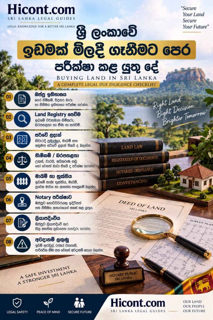 ශ්‍රී ලංකාවේ ඉඩමක් මිලදී ගැනීමට පෙර කළ යුතු නීතිමය පරීක්ෂණ සහ Land Registry checklist